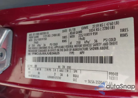 2018 Ford Escape Titanium из США, поврежденный, VIN 1FMCU0J9XJUB36625